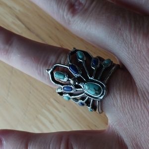 Lucky Brand peacock ring with turquoise and blue stones